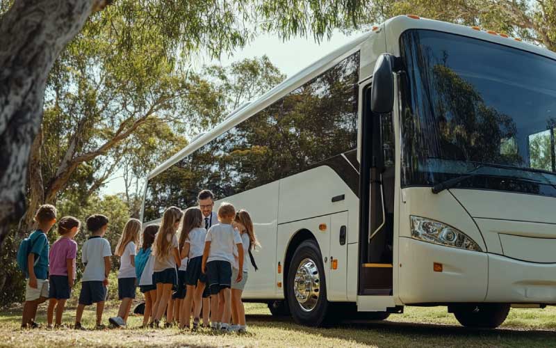 kids getting off the bus or coach, safety management, July 2024, Australia