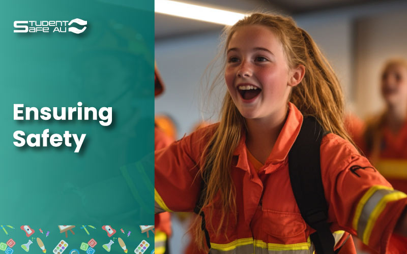 Thumbnail Australian students practicing a fire drill, school productivity, August 2024, Australia