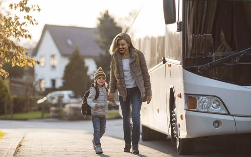 kid getting off a private bus, city trip safety, December 2024, Australia